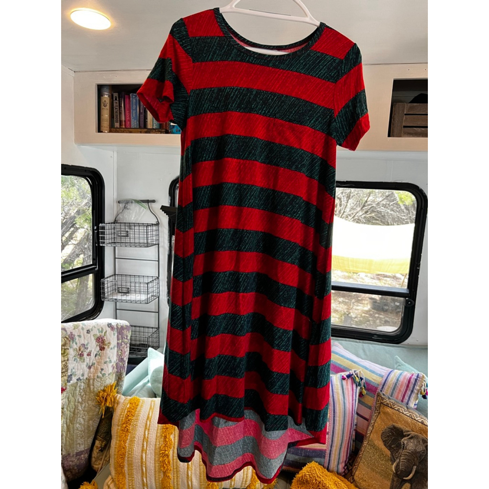 Women's LuLaRoe Red Green Striped Short Sleeve Dress XS